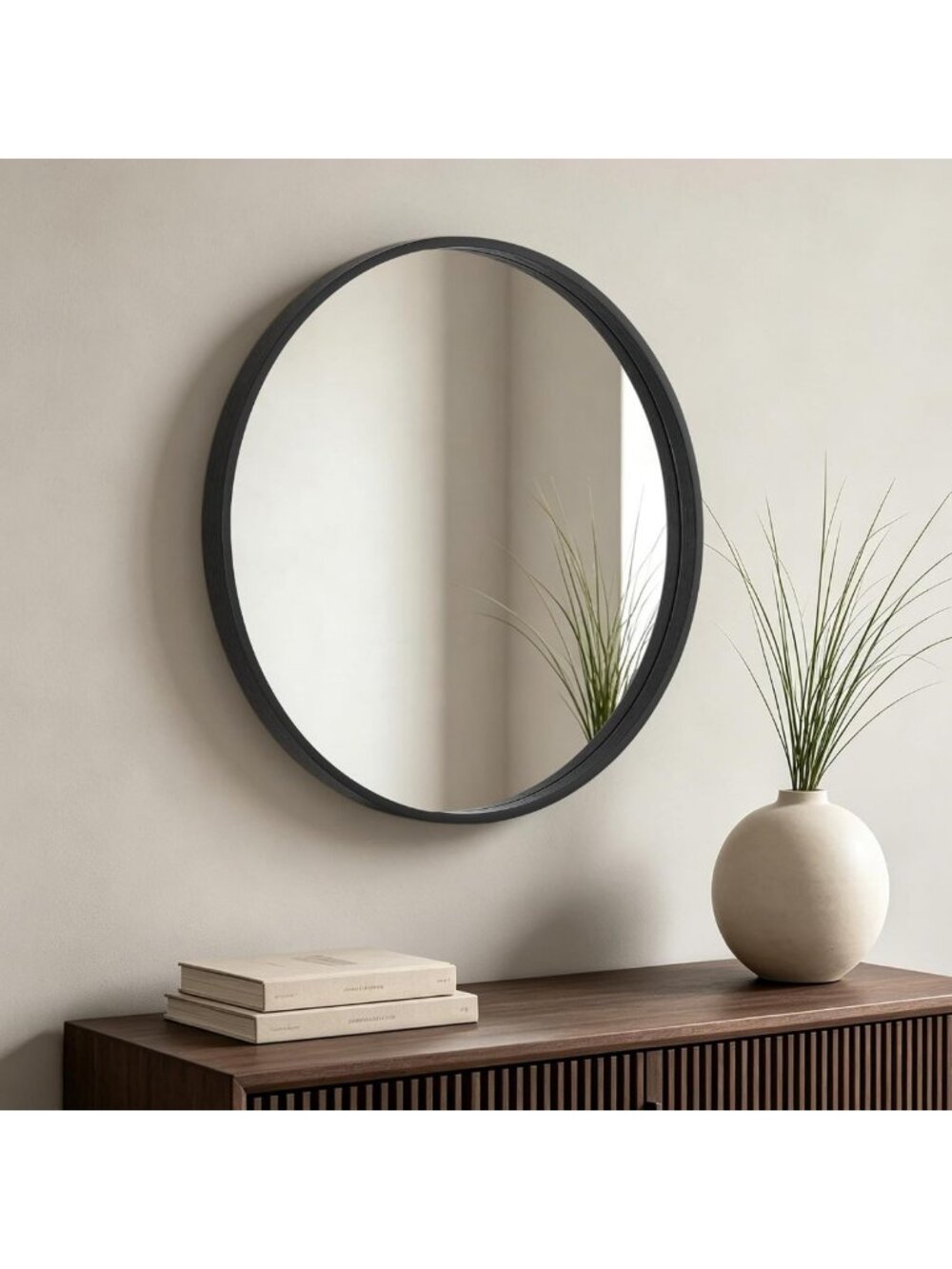 Rustic 24" Round Wood Mirror - Farmhouse Decorative Wall Decor for Bathroom